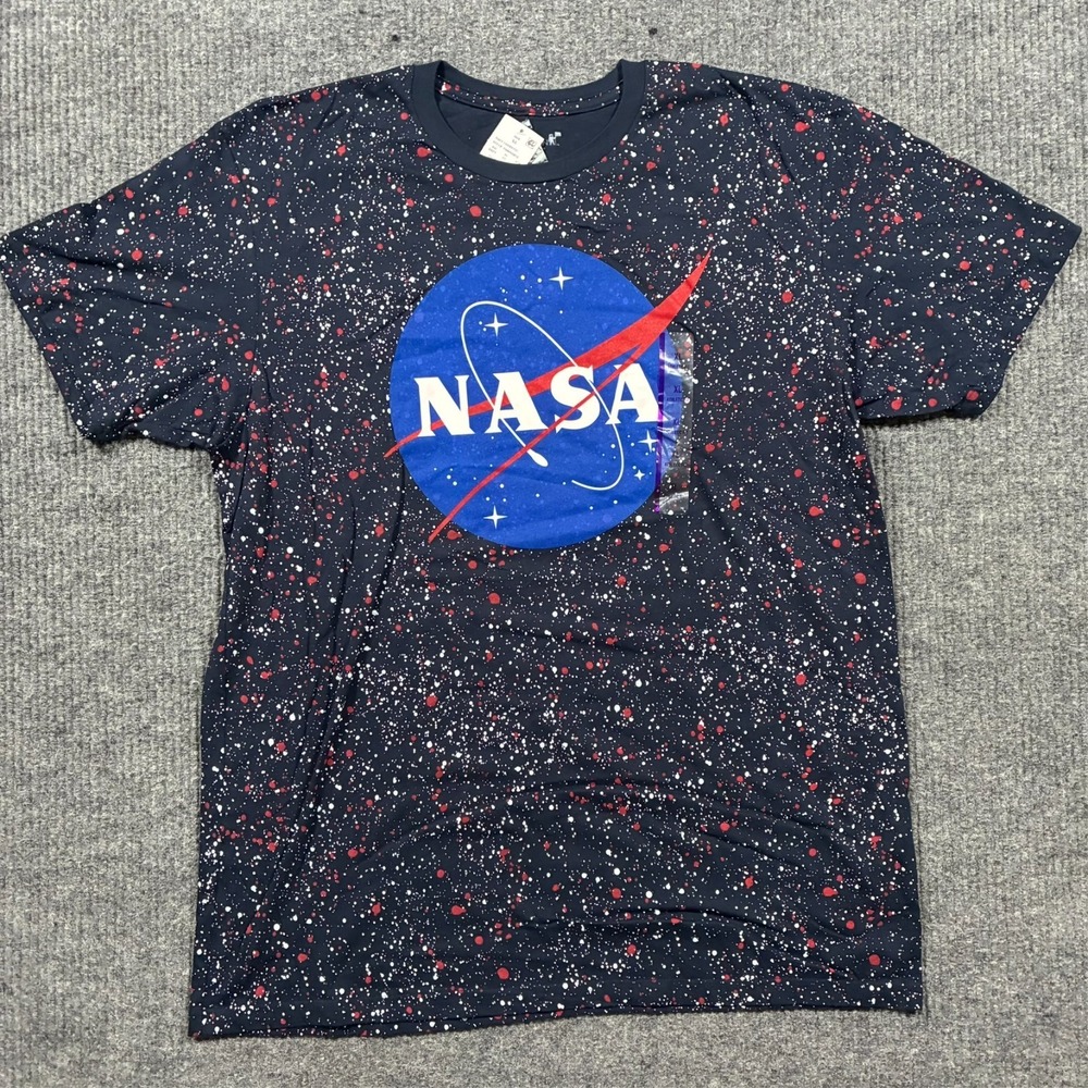 Buzz Aldrin Mens NASA Graphic T-Shirt XL Black Splatter Cotton Short Sleeve
